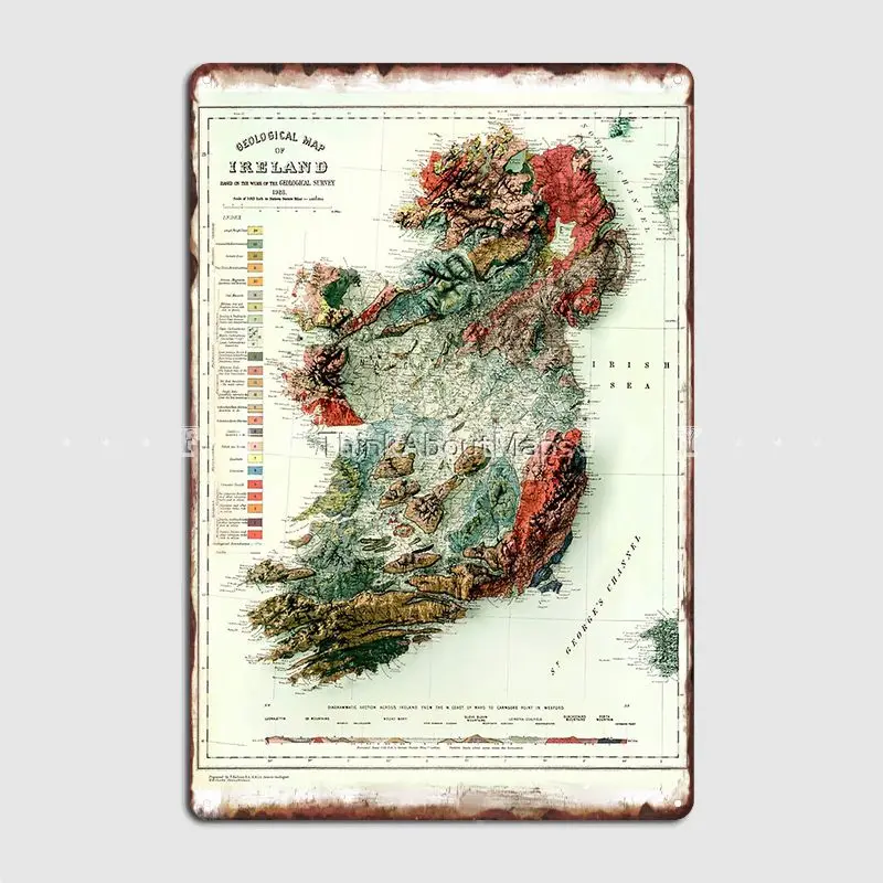 1926 Geological Map Of Ireland 3d Digitally-Rendered Metal Sign Cinema Garage Party Plaques Create Tin Sign Poster