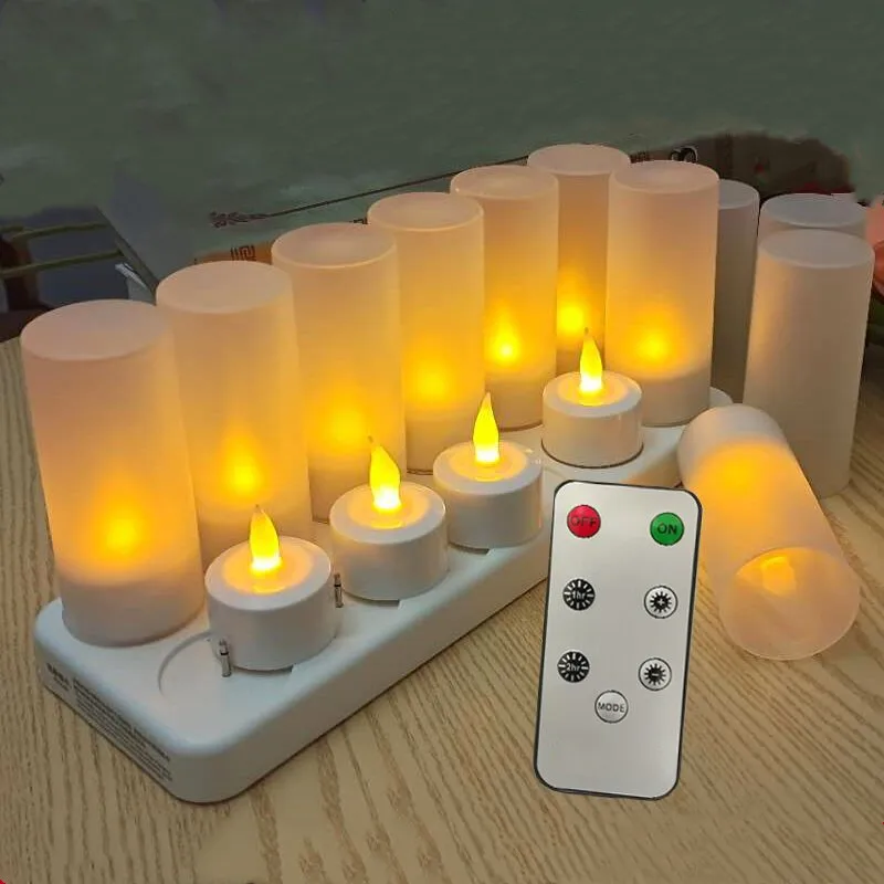 12pcs LED Rechargeable Tea Light Flameless Candle Light 7keys remote controller w/Timer function Wedding Xmas party Lighting Dec