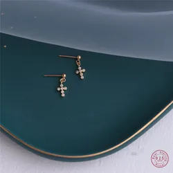 925 Sterling Silver Cross Earrings For Women 14k Gold Plating Zircon Exorcism Small Exquisite Wedding Jewelry Friendship Gift