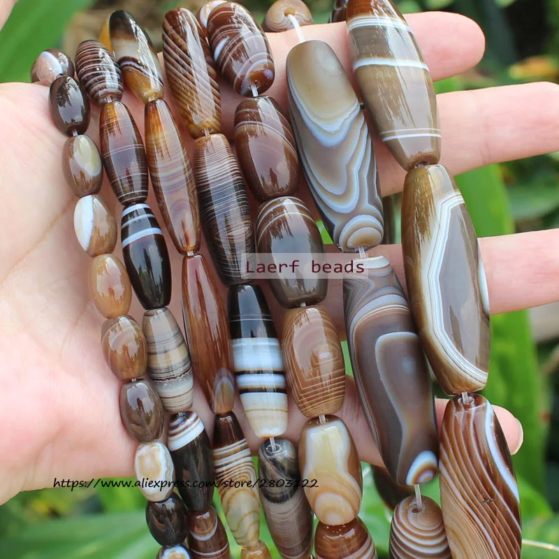 6-50mm Natural Coffe Botswana Agate Coffe Color Stripe agates Oval beads 15"/38cm , For DIY Jewelry making !