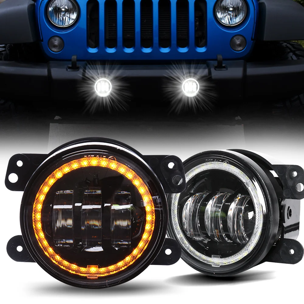 

PIONEERLITE Pair 4inch Round LED Fog Lights With White/Amber Hole Ring Driving Lamp for JK TJ CJ Jeep Wrangler 97-17 Fog lamp