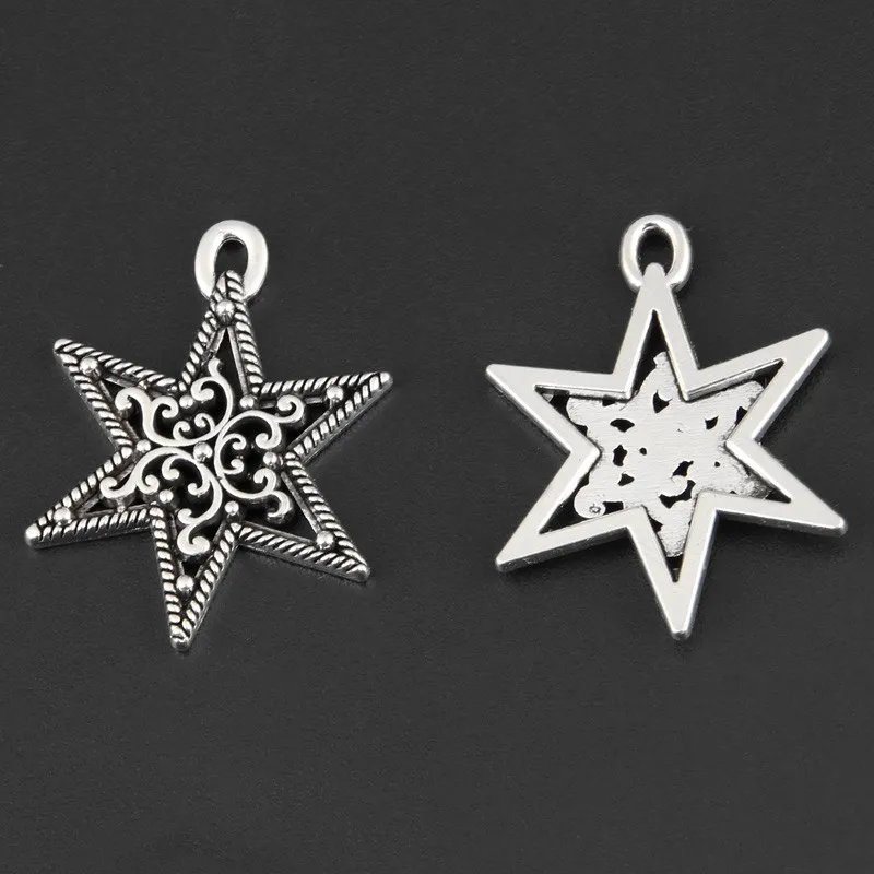 30pcs Silver Color 25x19mm Hexagonal Star Charms Six-Pointed Stars  Pendant Fit DIY Jewelry Making Handcrafted Accessories