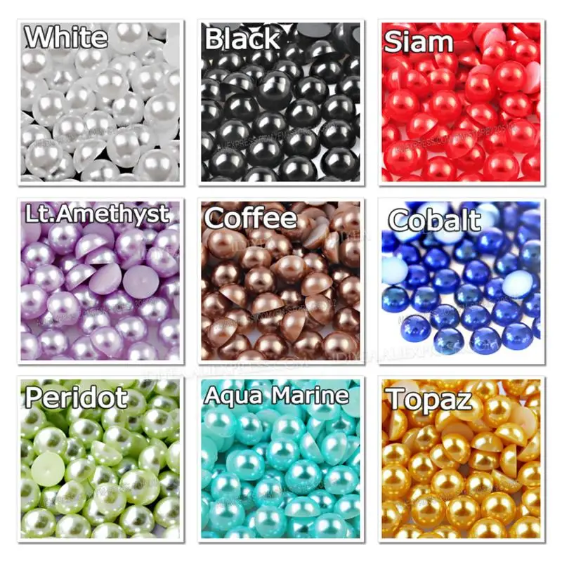 Bulk Wholesale 2-10mm Imitation Pearls Ivory White AB Multi Colors Half Round Flat Back Bead ABS Plastic Glitters DIY Nail Art