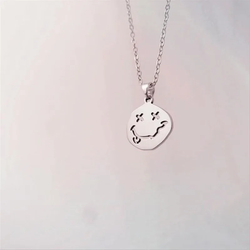 New Stainless Steel Pendant Small Cute Irregular Smiling Face Necklace For Women Korean Fashion Jewelry Choker Necklace fj009