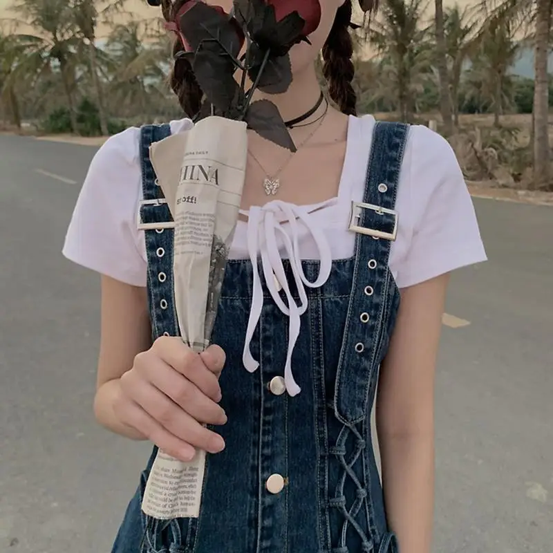 Vestido vaquero a la moda para mujer, traje vaquero holgado que combina con todo, un solo pecho, primavera y verano, Vintage, 2021