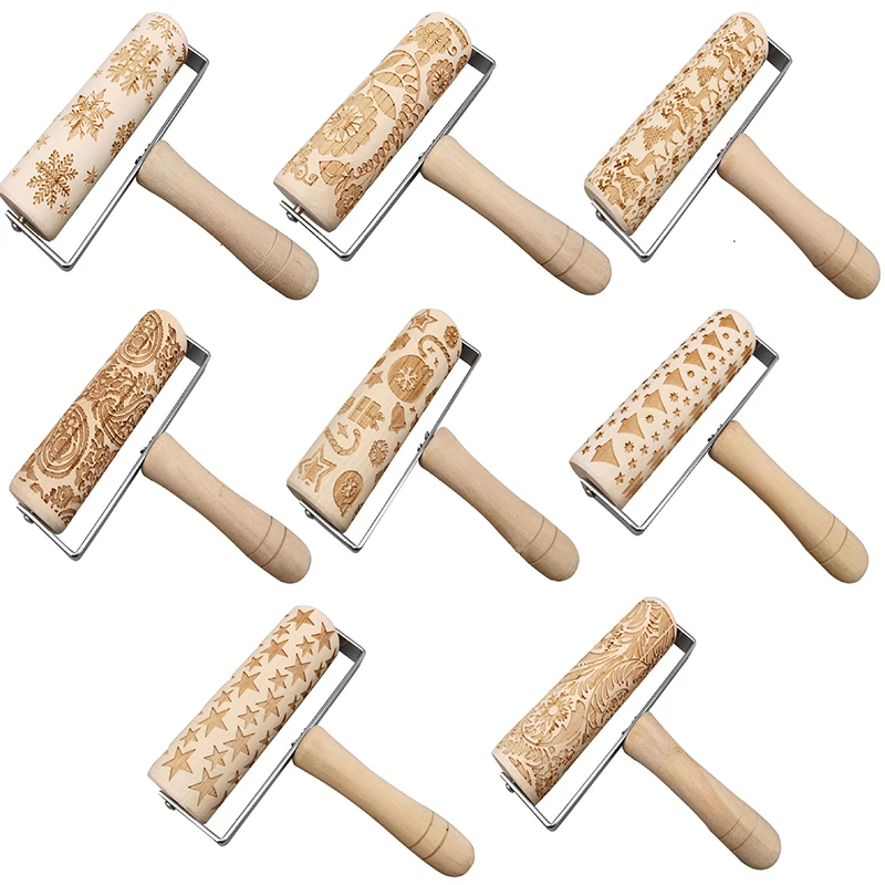 

Star Shape Rolling Pins Snowflake Elk Wooden Rolling Embossing Baking Cookies Biscuit Fondant Cake Patterned Roller 15*4.5cm