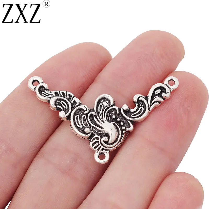 ZXZ 5pcs Tibetan Silver Flower Connector Charms Pendants for Necklace Jewelry Making Findings 42x28mm