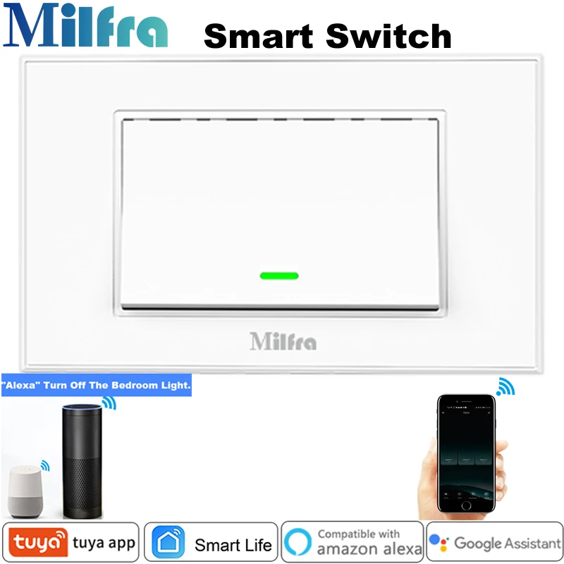 

Milfra Wifi Switch No Neutral Wire Required Smart Light Switch Push Button Voice Control Wall Switch for Assistant Alexa Tuya