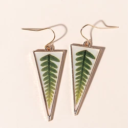 Wholesale Wanderlust Fern Earrings Triangular Epoxy Artificial Leaves Plant Lover Natural Flower Forest Fern Earring