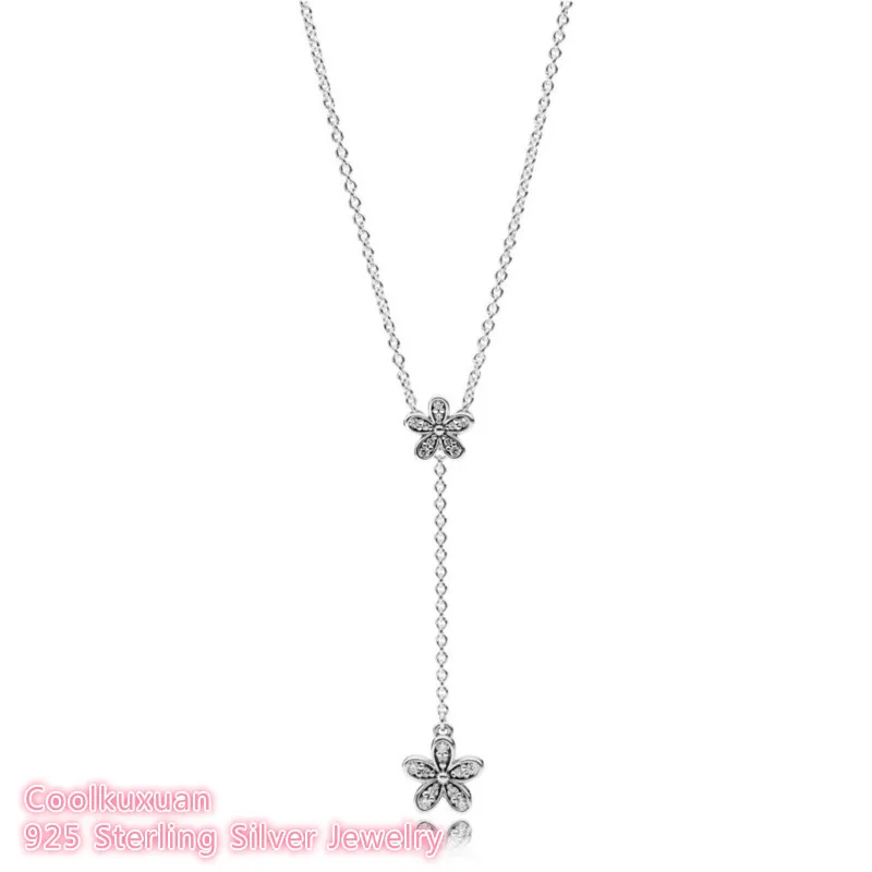 

Spring Original 925 Sterling Silver Dazzling Daisies Clear CZ necklace fit Europan Women Jewelry