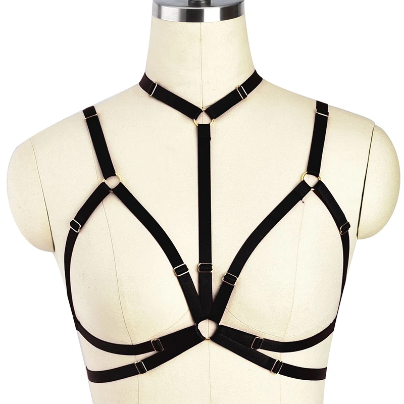 

Polyester Body Harness Lingerie Women Fetish Tops Crop Body Cage Harajuku Gothic Body Cage Bra Rave Festival Bralette Harness