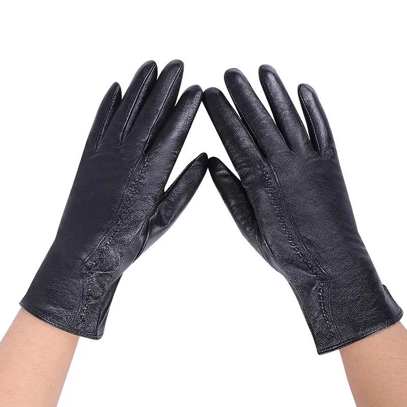 2020 Autumn and Winter New Fashion Ladies Leather Gloves Double-Layer Warm Outdoor Riding and Driving Cold Gloves