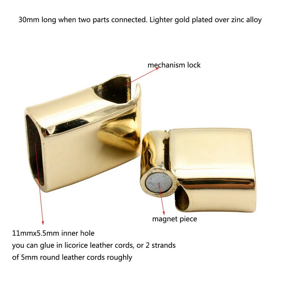 5 Pieces Bracelet Making Magnetic Clasps Closure Gold 11mmx5.5mm 12mmx6mm Inner Size for Licorice Leather