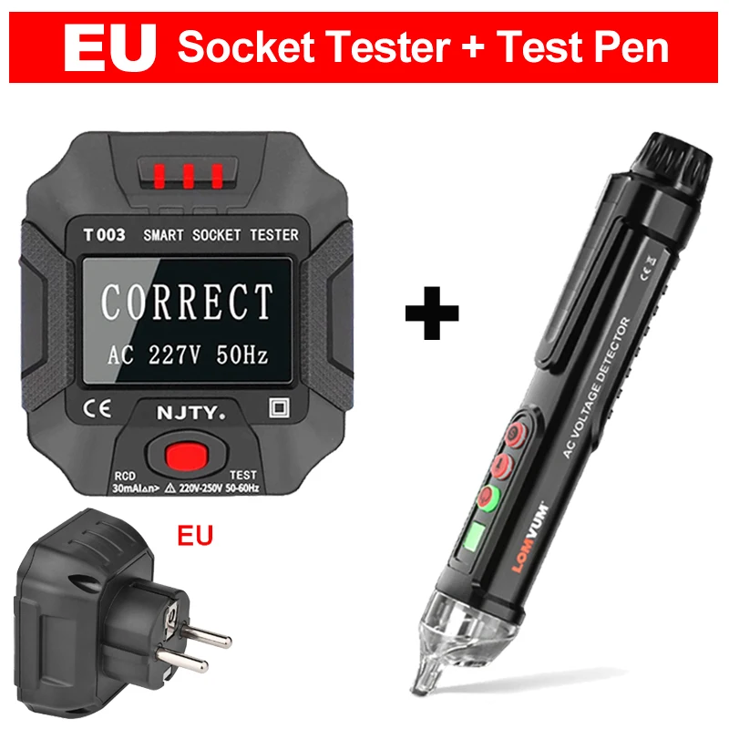 

LOMVUM Socket Tester Large Backlit Screen Voltage Detector EU US UK Plug Ground Zero Line Polarity Phase Circuit Breaker Finder