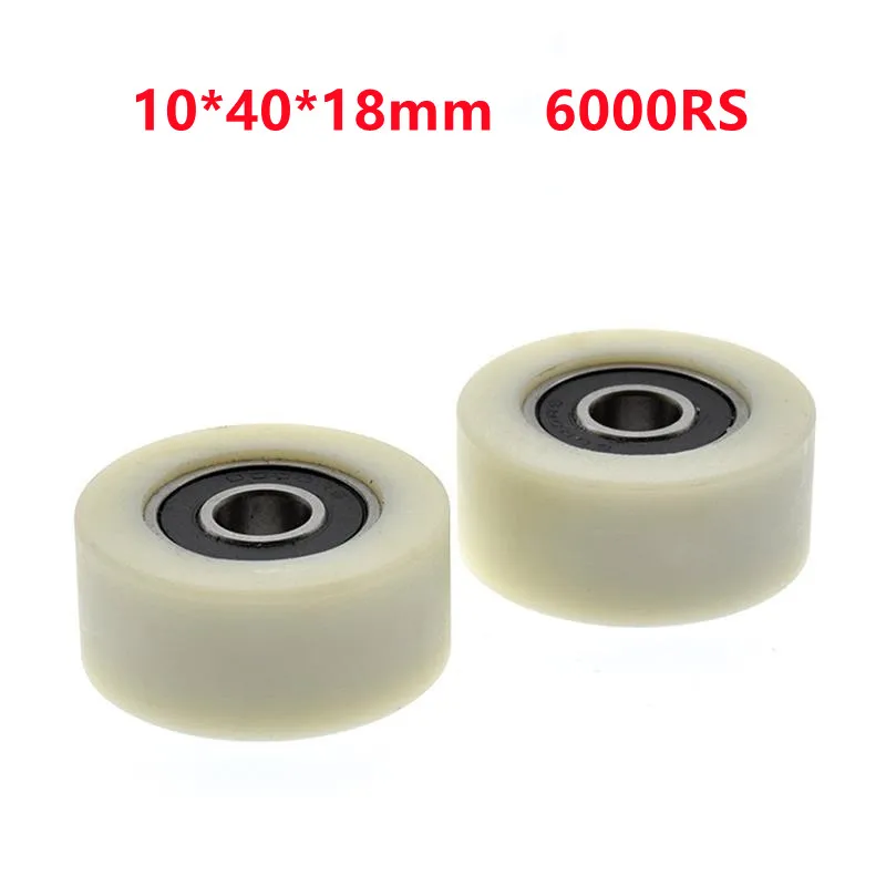 4pcs/20pcs 10*40*18mm Flat Roller Two 6000RS Bearings PA66 Nylon Plastic Coated Pulley Guide Wheel 10x40x18mm