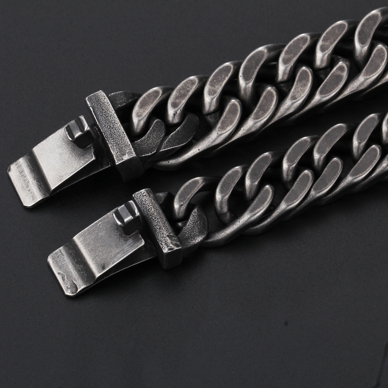 Fongten Retro Black Bracelet For Men Cuban Chain Stainless Steel Heavy Wide Curb Bracelets Bangle Male Jewelry Christmas Gift