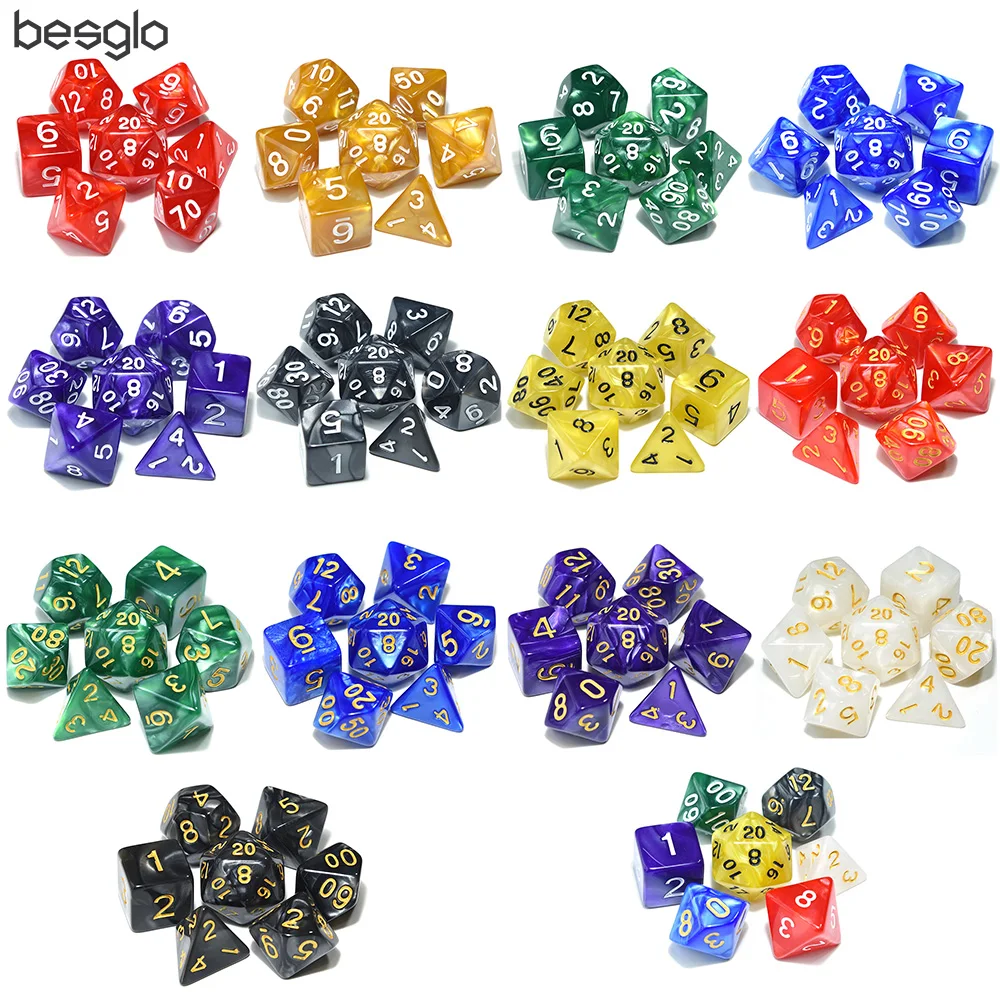 7pcs/set Polyhedral Dice Pearlized Effect for RPG Board Game DnD Games D4 D6 D8 D10 D% D12 D20