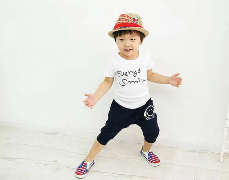 Baby Boys Clothing Set Smile Face Clothing Sets 2021 Summer Sports Cotton Sets Navy/Coffee Colors Free Shipping