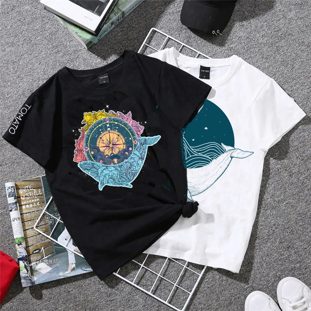 Dream Whale With Clock Heat Transfer Vinyl Anchor Patch Iron On Transfer For Clothing Animal Stripes Thermal Sticker On Clothes