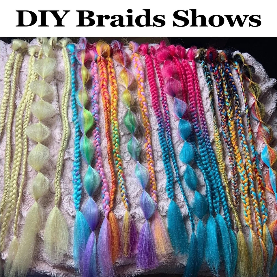 Extensiones para trenzas, sintéticas, 24 pulgadas, jumbo, afro, rosa, verde, azul, púrpura, ombre, para niños 3