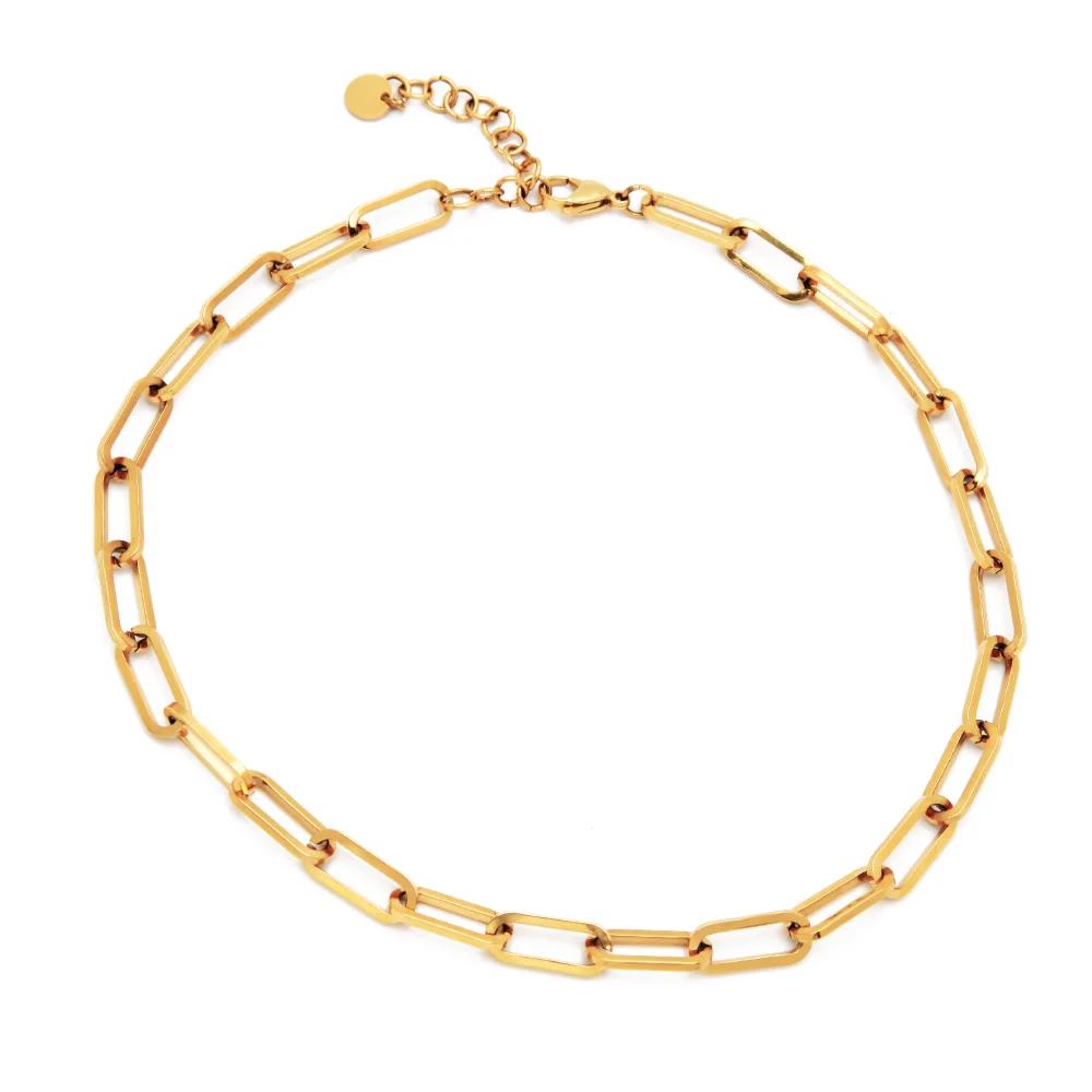 VAROLE 16in Women Gold Color Paperclip Link Necklace, Anti Allergy Stainless Steel Oval Rectangle Chain Choker, Dainty Gifts