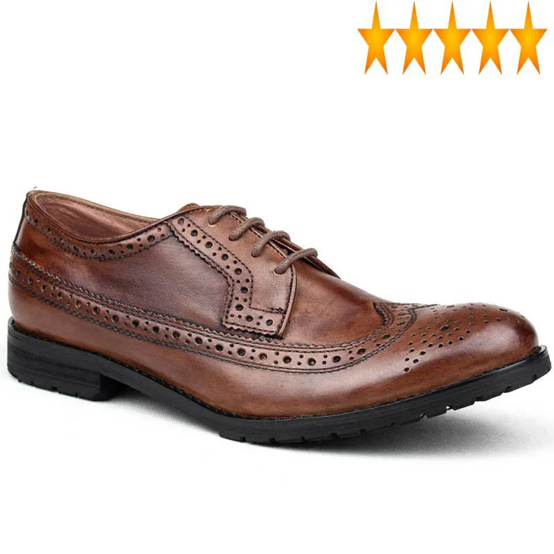 

Style England Top Retro Quality Mens Cow Genuine Leather Brogue Male Casual Shoes Lace Up Round Toe Breathable Wing Tip