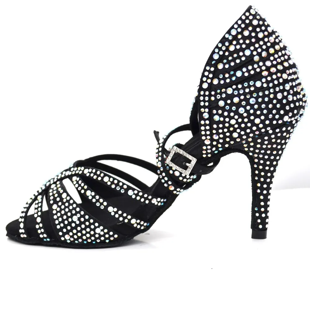 Customsiz Evkoo Black  Dancing Shoes Women Rhinestones Latin Salsa Tango Ballroom Dancing Shoes for Women  High Heel 8.5cm Shoes