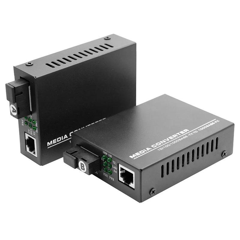 Gigabit Fiber Media Converter Single-Mode SC (SFP LX Transceiver Included), up to 20KM, 10/100/1000Base-Tx to 1000Base-FX