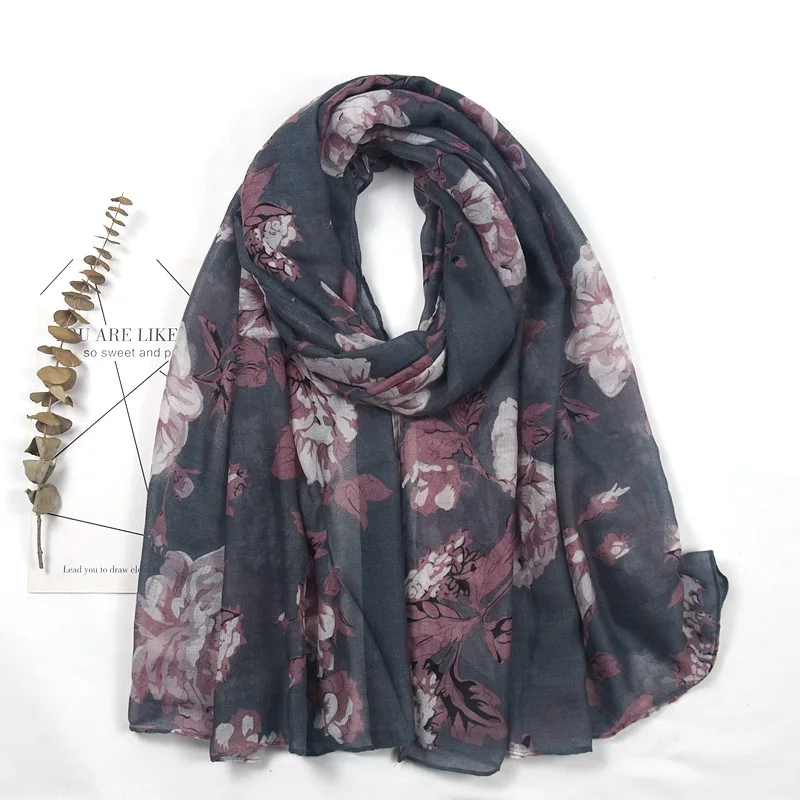 2021 New Flower Print Scarf Shawls Long Soft Rose Pattern Beach Scarves Hijab Wrap