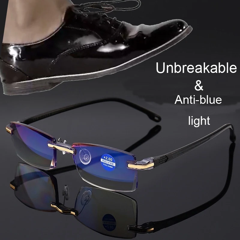 NONOR Blue Light Blocking Eyewear Rimless Reading Glasses Women Men Square Frameless Presbyopic    +1.0 1.5 2.5 4.0