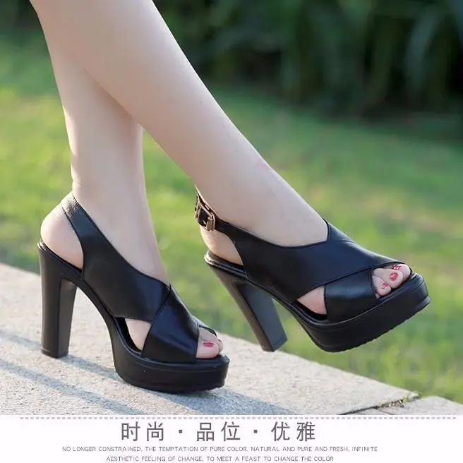 Fashion Ladies High Wedge Heel Elegant Gladiator Genuine Leather Sandals Summer Woman Platform Shoe Female Peep Toe Dress Sandal