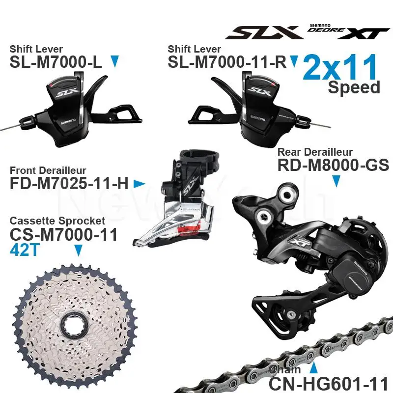 Shimano SLX DEORE XT M7000 2x11v Groupset 2x11speed with Shifter and Front Rear Derailleur M8000 Cassette Sprocket 11-42T Chain