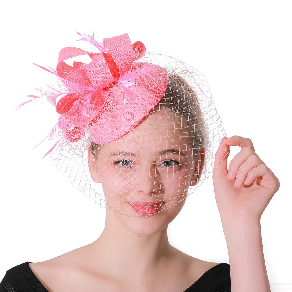 Women Fashion Mesh Fascinator Hat Veils And Feathers Wedding Party Headwear Headbands Ladies Bridal Amazing Hair Accessories