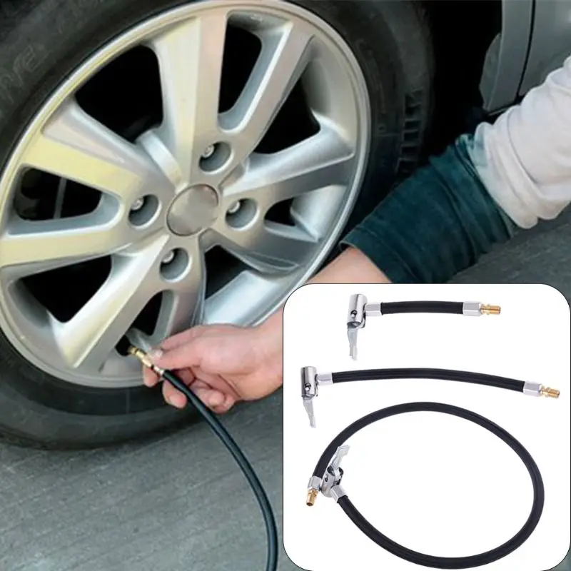 Adaptador de manguera de inflado de coche, conexión de bloqueo de giro, mandril de aire de bloqueo con manguera de aire y válvula de neumático estándar, rosca fina