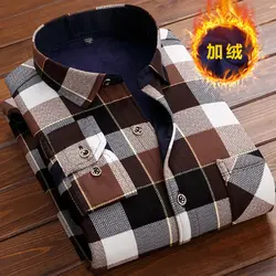 2024 New Autumn Winter Men Fleece Shirt Fashion Plaid Thick Keep Warm Shirt Male Print Long Sleeve Business Big size Shirt L-6XL