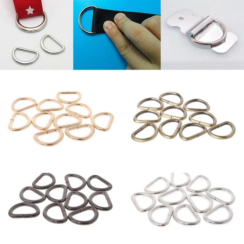 10Pcs/lot 13/16/20/25mm D Rings Strap Buckle Inner Width Metal Half Round Shaped for Bag Strap Belt Purse DIY Bag Accessories