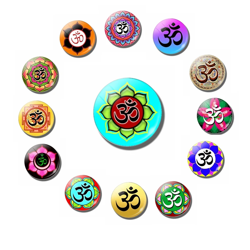 Hinduism Om Symbol Yoga Pattern Fridge Magnet Glass Dome Feature Om Symbol Message Board Sticker Meditation Reiki Sign HomeDecor