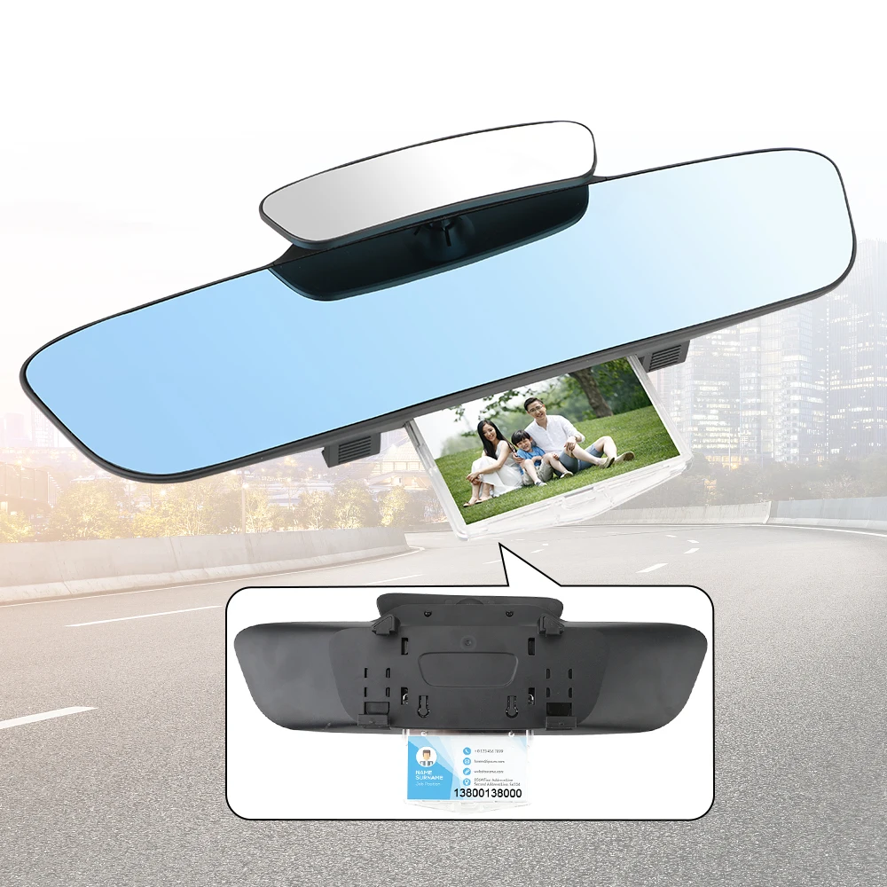 Car Rear Rearview Mirror Rear View Stop Sign Photo Frame Multifunctional Blue Mirror Double Lens Anti Dazzle Auxiliary