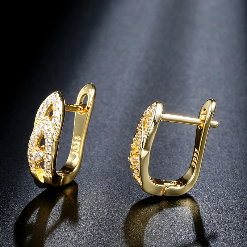 Kinel Trendy Crystal Flower Stud Earring For Women Paved Cubic Zirconia Gold Color Stud Earrings Engagement Wedding Jewelry