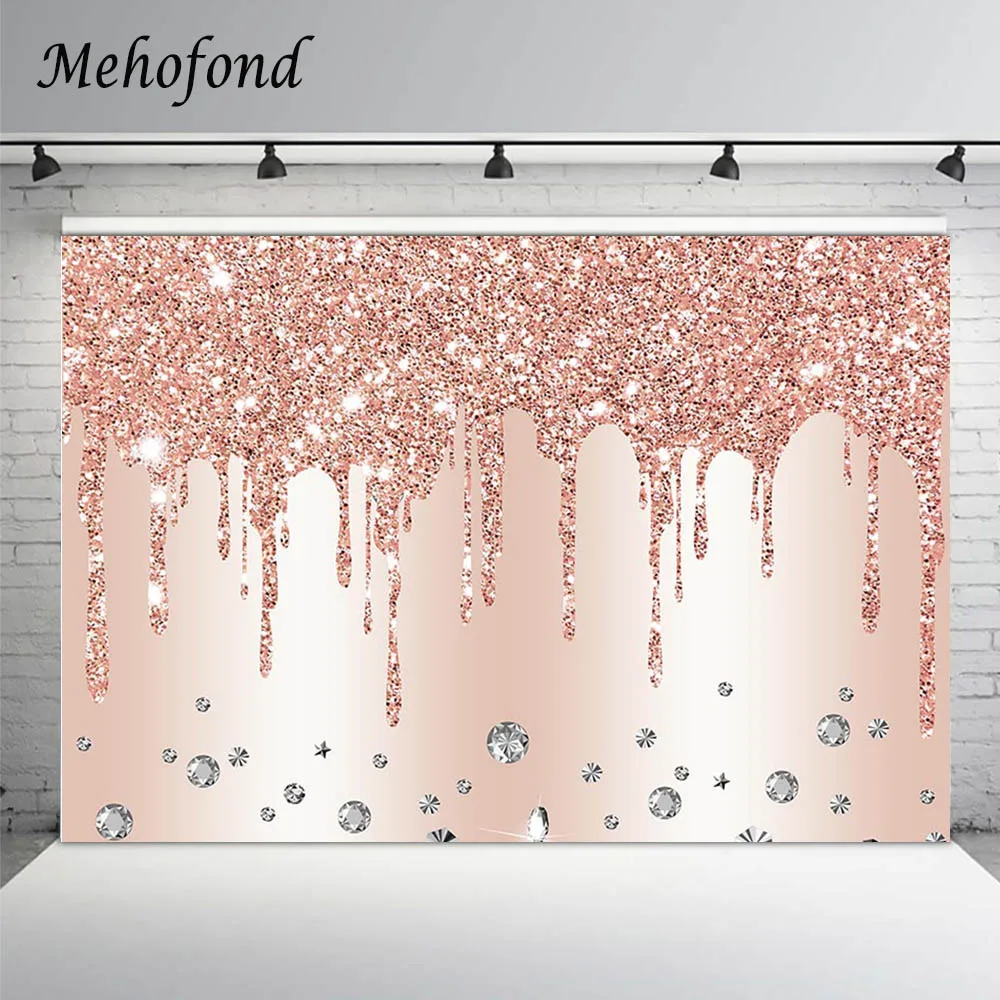 Mehofond Photography Background Rose Gold Glitter Sands Silver Diamond Girl Women Birthday Banner Backdrop Decoration Photophone