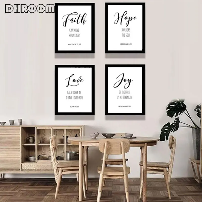 Faith Hope Love Joy Bible Verse Posters Wall Paintings Christian Wall Mural Modern Design for Living Room Room Wedding Gifts