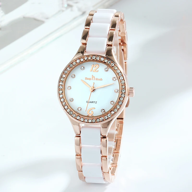 Lujo cristal diamante relojes para mujer moda resistente al agua cuarzo reloj informal para mujer,reloj con correa de cerámica para mujer, reloj