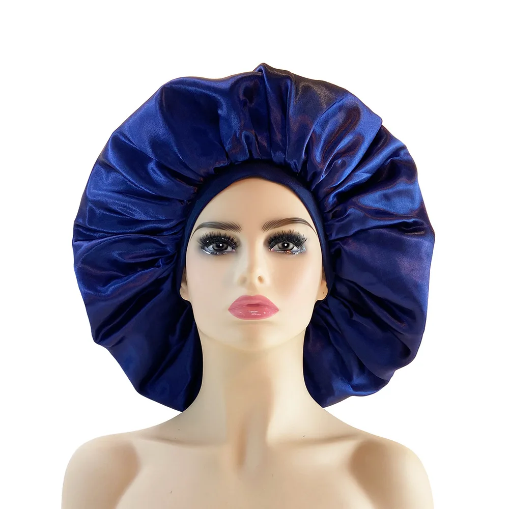 Luxury Jumbo Satin Bonnet Cap Wide Elastic Band Night Hair Care Cover Big Size