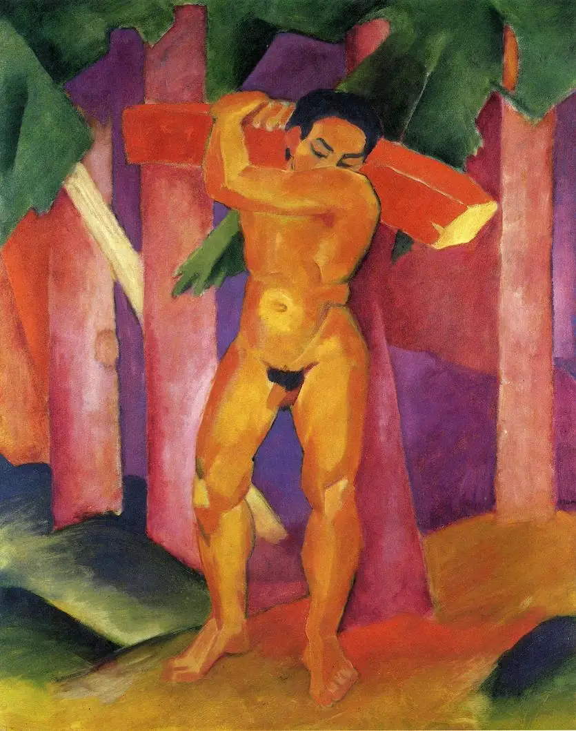 100% handmade Oil Painting reproduction on linen canvas,woodcutter-1911 by Franz Marc,Free Shipping,High Quality