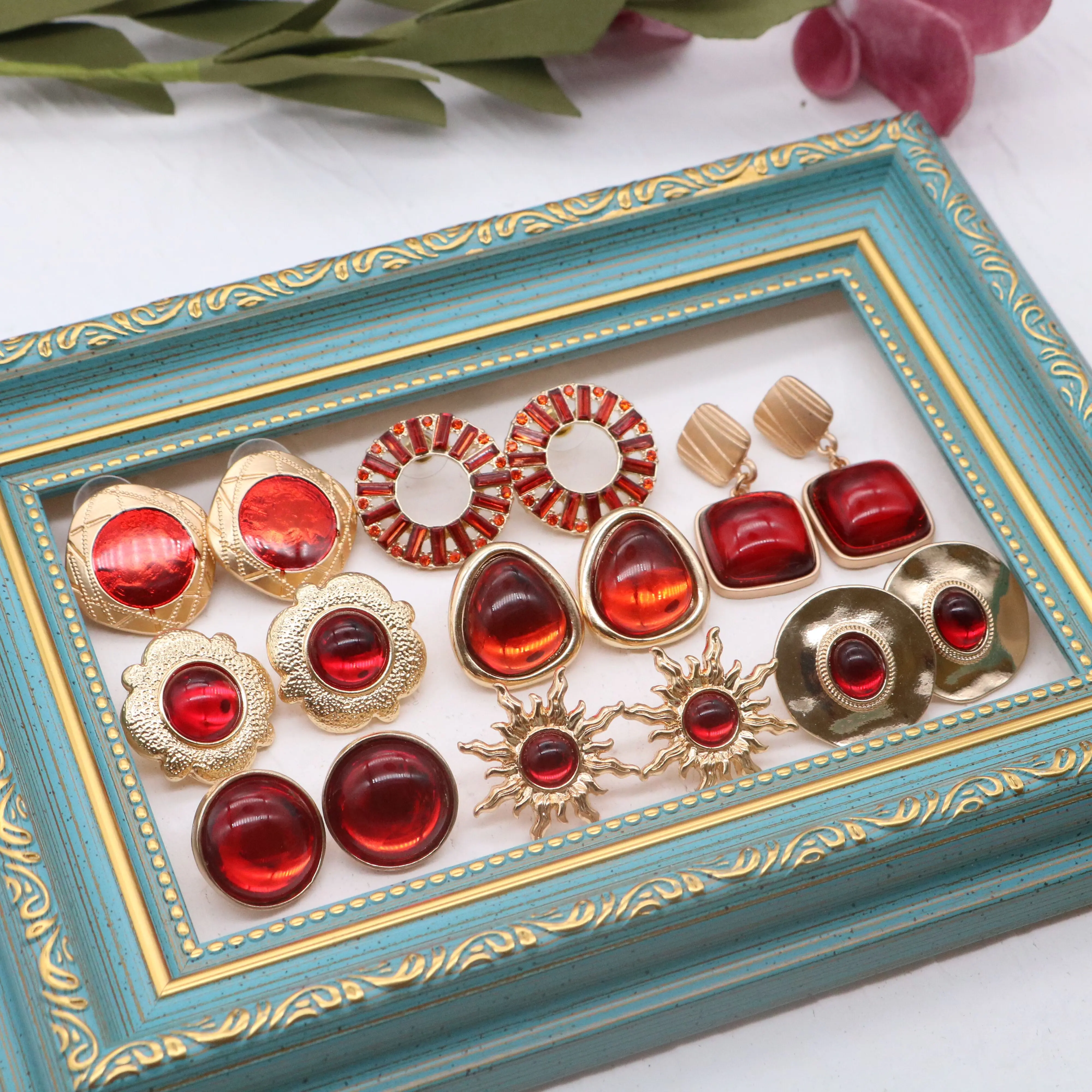 Red Earrings Sweet Geometric-Resin Alloy Fashion-New Accessories For Women Girls