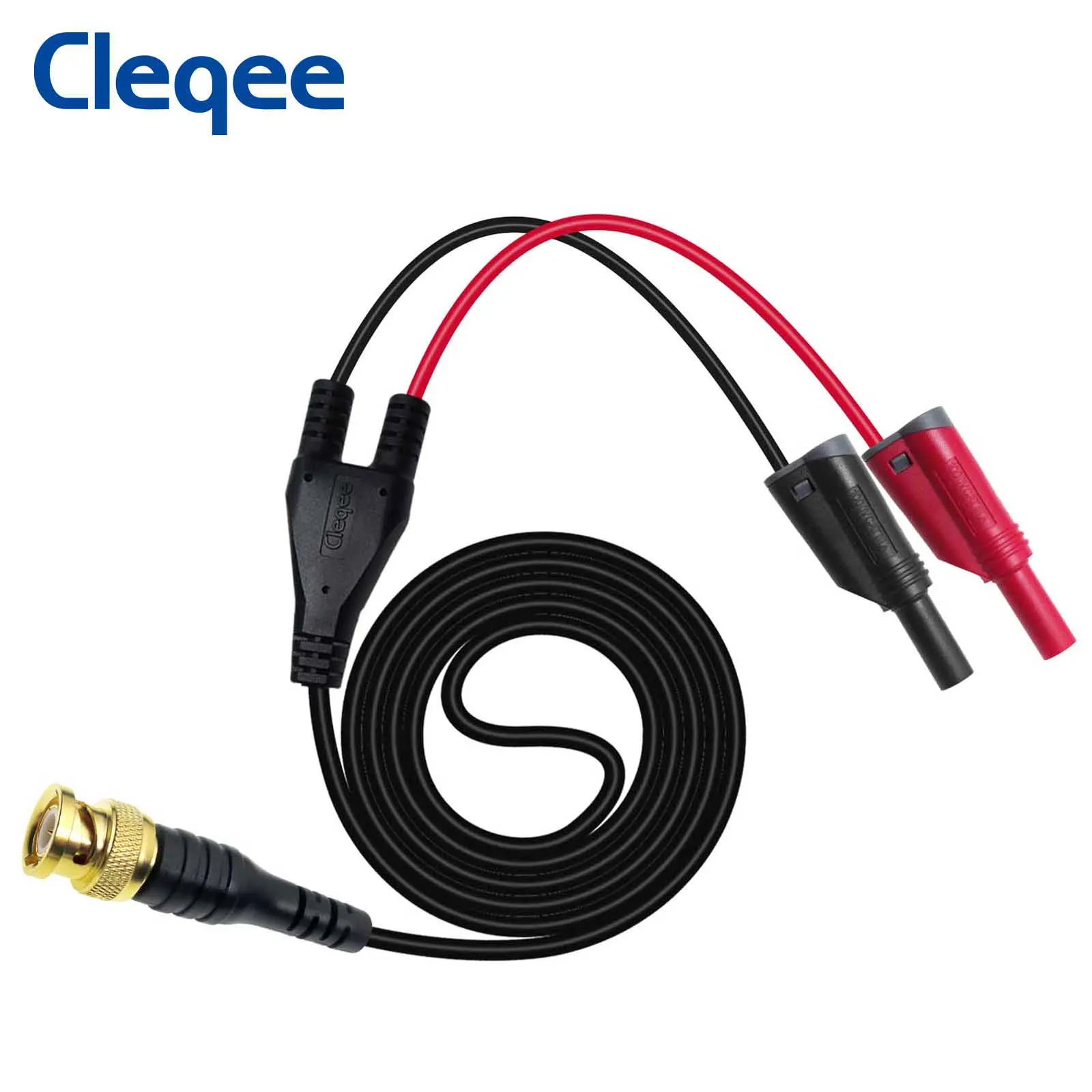 Cleqee P1064 Gold-plated BNC to Dual 4mm Stackable Banana Plug Test Leads Q9 Plug Cable for Osciliscope / Signal Generator 120CM