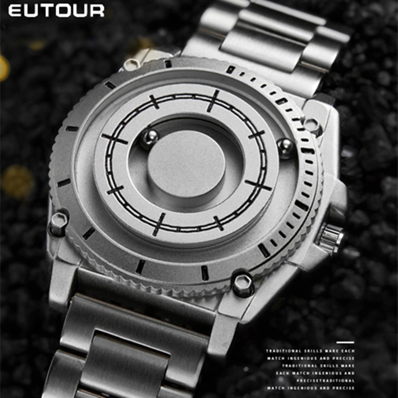 Eutour Magnetic Ball Men Personality Creation Sport Watch Cool Concept Bezel-Less Fashion Design Watch - Rubber Strap