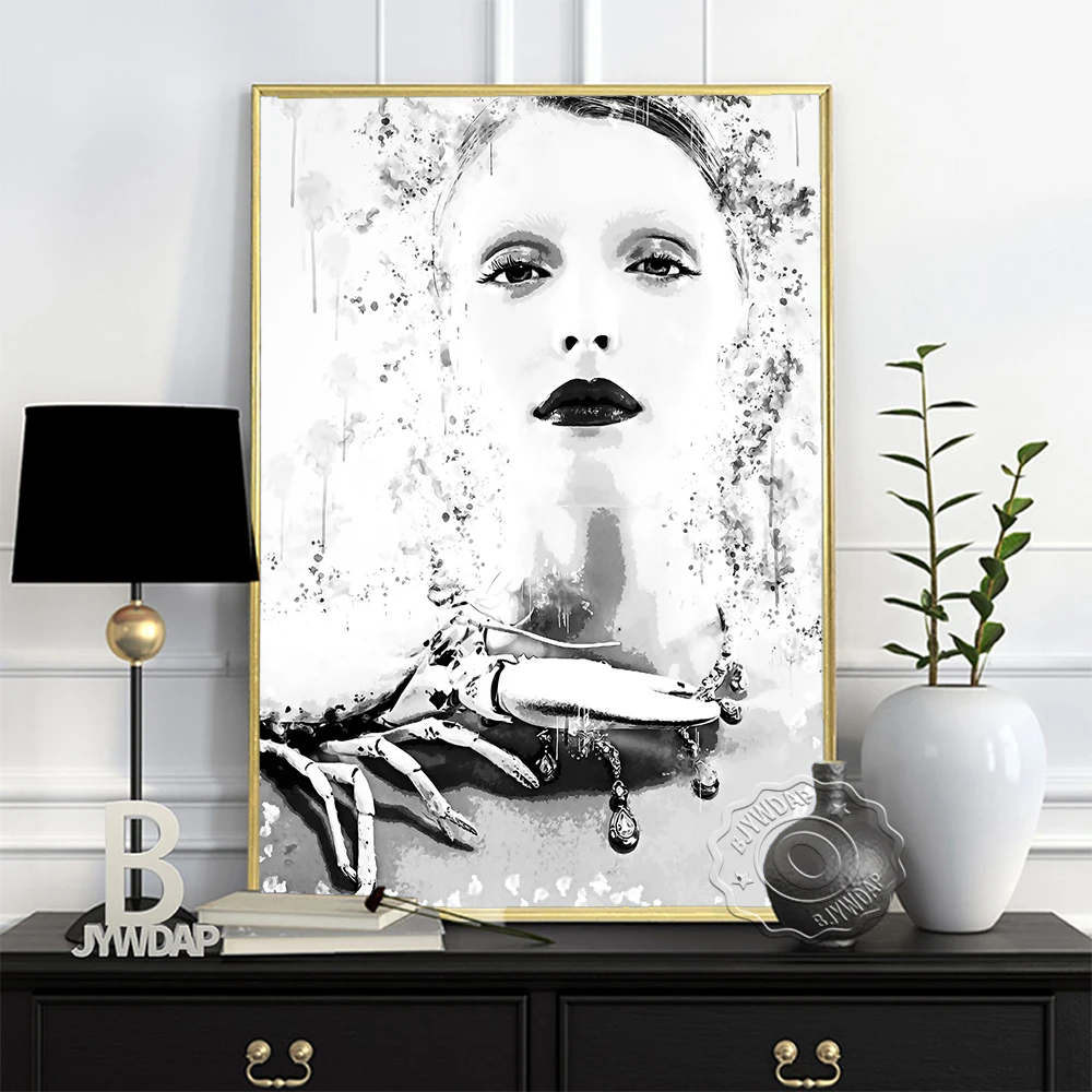 Christelle Lefranc Paris Fashion Model Poster, Black White Elegant Wonman Art Prints, Nordic Watercolour Figure Painting Decor