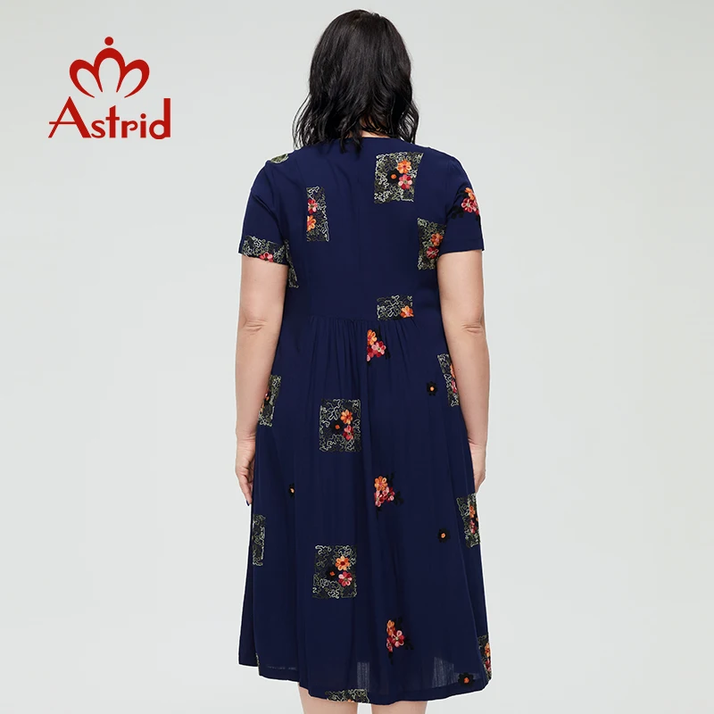 Astrid Women\'s Summer Dress 2022 for Women Boho Casual Elegant Vintage Dress Linen Oversize Embroidery Flower Long with Pocket