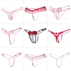 Sexy Lingerie Women Lace Panties Thongs Pearl Pendant Lace Embroidery G-String T-Back Briefs Underwear Free Size Ladies Panties